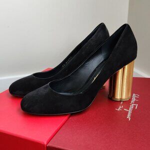 Salvatore ferragamo black suede tall pumps